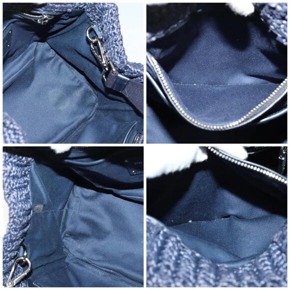 PRADA Canapa PM Hand Bag Raffia Navy Auth am8832 - Picture 16 of 16